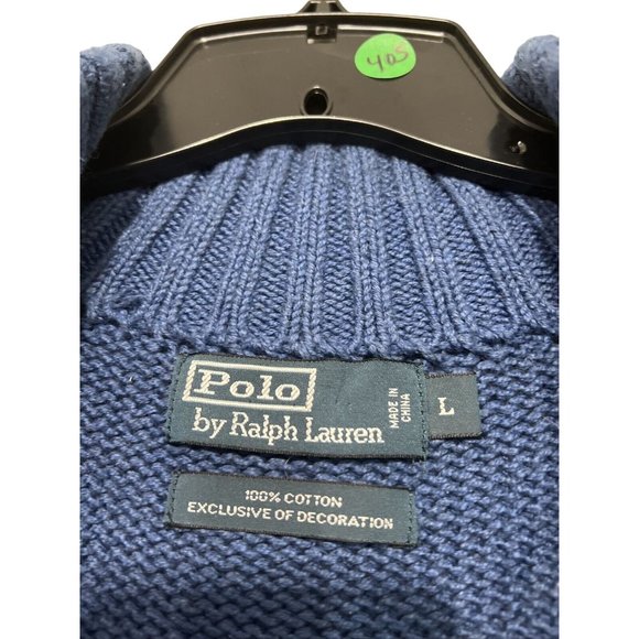 VTG Polo Ralph Lauren French-Rib Half-Zip Pullover Sweater Blue Sz Mens Lg - Picture 2 of 9